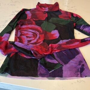 AFRM Multicolor mesh Floral Long Sleeve Turtleneck